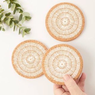 LIGA NATURAL ROUND COASTER - SANDY LINES WHITE