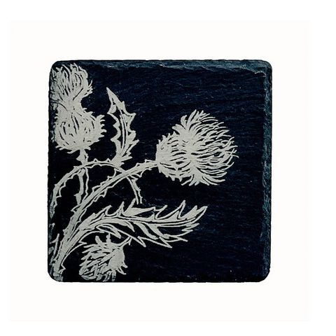 SELBRAE HOUSE SINGLE SLATE COASTER 11X11CM -THISTLE