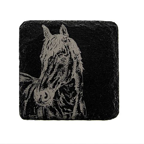 SELBRAE HOUSE SINGLE SLATE COASTER 11X11CM -HORSE