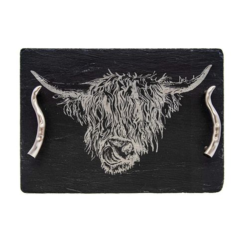 SELBRAE HOUSE SLATE MED SERVING TRAY-COW GIFT BOXED