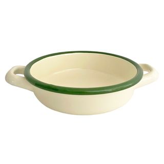 DISHY ENAMEL SERVICE PAN W/HANDLE 18CM - IVORY CREAM/GREEN