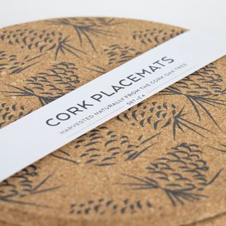 LIGA CORK SET OF 4 PLACEMATS - GREY PINECONES