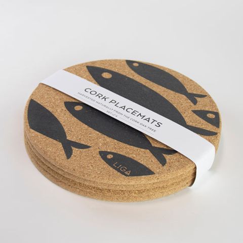 LIGA CORK SET OF 4 PLACEMATS - GREY FISH