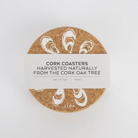 LIGA CORK SET OF 4 COASTERS - OYSTER