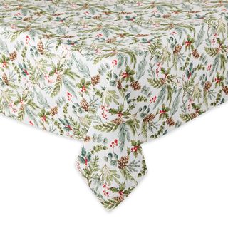 DII HOLIDAY SPRIGS PRINTED TABLECLOTH - 132 X 132CM