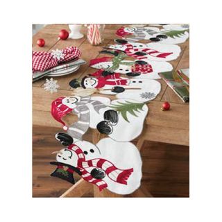 DII CHEERFUL SNOWMAN EMBELLISHED TABLE RUNNER
