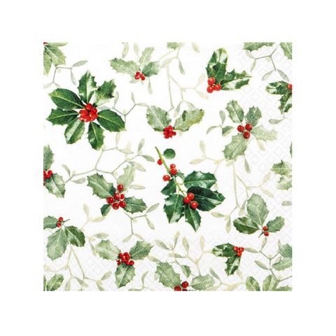 HOME FASHION ILEX & MISTLETOE NAPKINS - 20 PACK