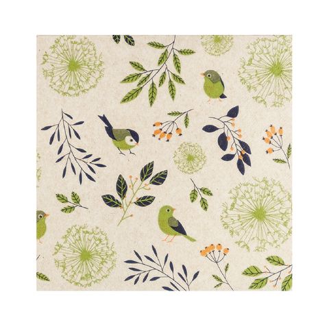 HOME FASHION BIRDS & TWIGS GREEN NAPKINS - 20 PACK