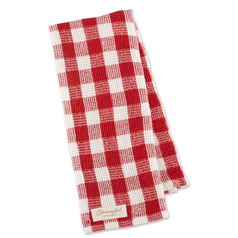 DII STONE WASHED CHECK TEA TOWEL- RED