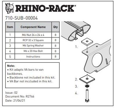 Rhino Backbone 8x Bolt System  - Hiace