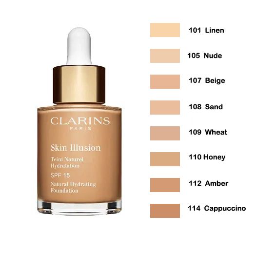 Тональный skin. Clarins Skin Illusion Velvet палитра. Кларанс скин Иллюжн. 106n скин Иллюжн кларанс. Clarins Skin Illusion 100.5 свотчи.