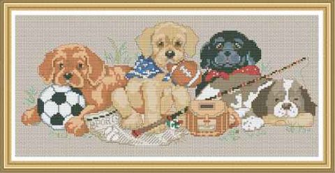 Complete Cross Stitch Kit - Sporty Dogs