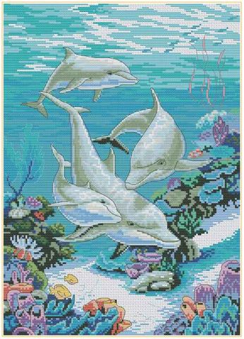 Comp Cross Stitch Kit- Swimming Dolphins
