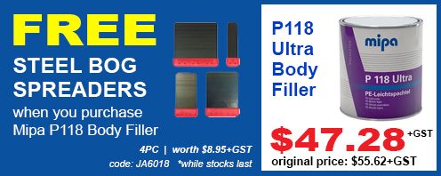 Free 4PC Steel Bog Spreaders when you purchase P118 Ultra Body Filler