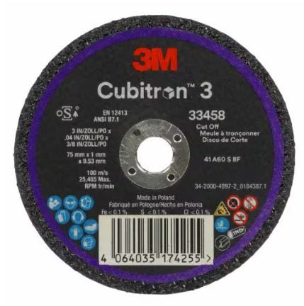 3M 33456 CUBITRON II CUTOFF WHEEL 75MMX1.0MMX9.53MM