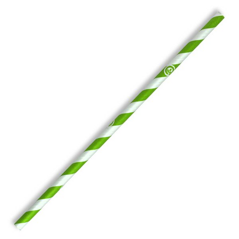 Biopak Jumbo Straw 10mm Green Stripe Slv 100