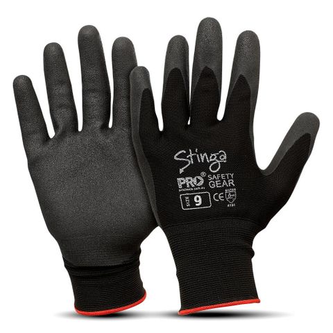 Stinga Black PVC Foam on Nylon Liner Synthetic Gloves Size 9 (Pair)