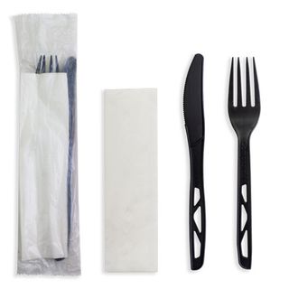 Future Friendly CPLA Cutlery Kit (Knife, Fork, Napkin) Black Ctn 250