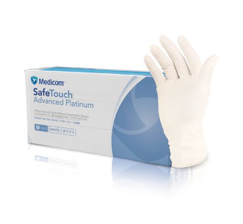 Glove Nitrile Medium P/Free SafeTouch Platinum White Pkt 100
