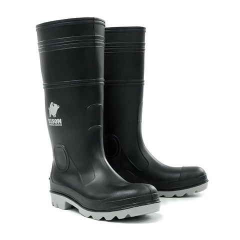 Paramount Bison Gumboot Inca PVC Black Grey Size 8