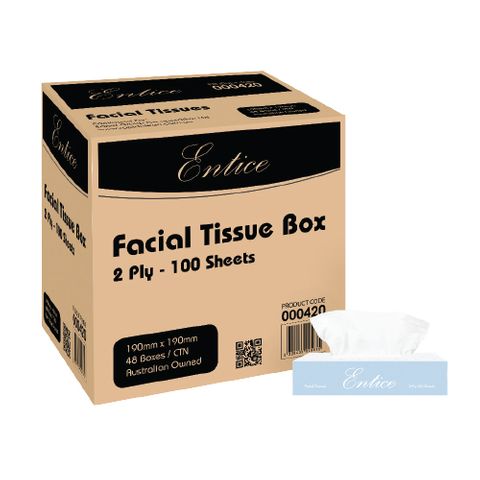 Entice Facial Tissue 2 Ply 100 Sheet Ctn 48