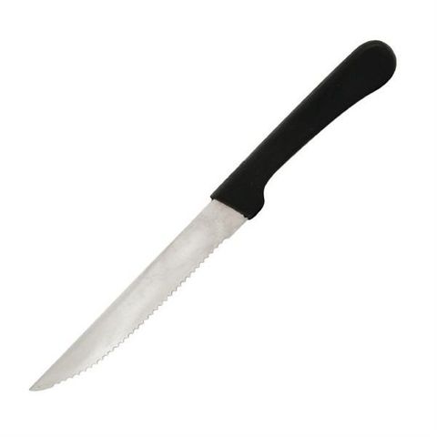 Steak Knife Point Tip S/Steel Blade Black Plastic Handle