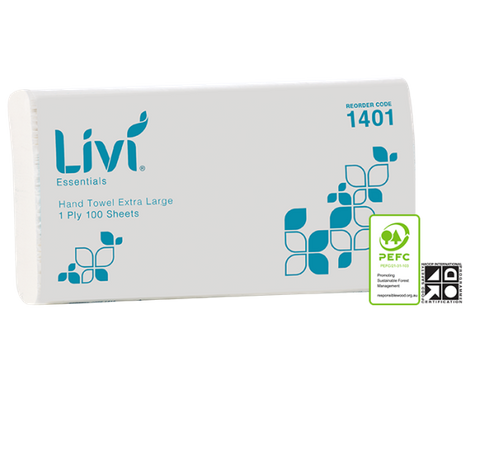 Livi Essentials Hand Towel Extra Large 1 Ply 100 Sheets x 24 pkts