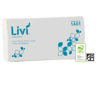 Livi Essentials Hand Towel Extra Large 1 Ply 100 Sheets x 24 pkts