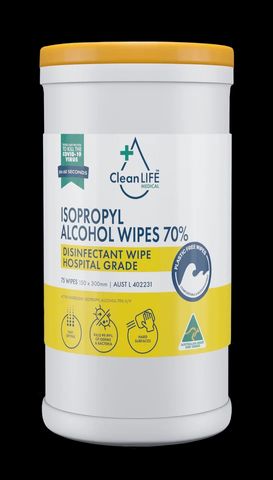 CleanLife Isopropyl Alcohol Wipes 70% 75 Wipes 150x300mm