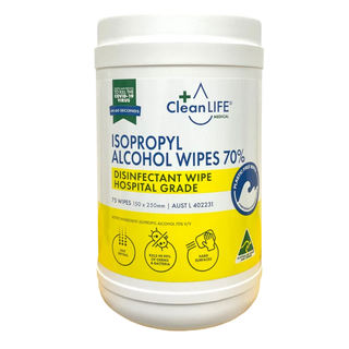 CleanLife Isopropyl Alcohol Wipes 70% 75 Wipes 150x300mm
