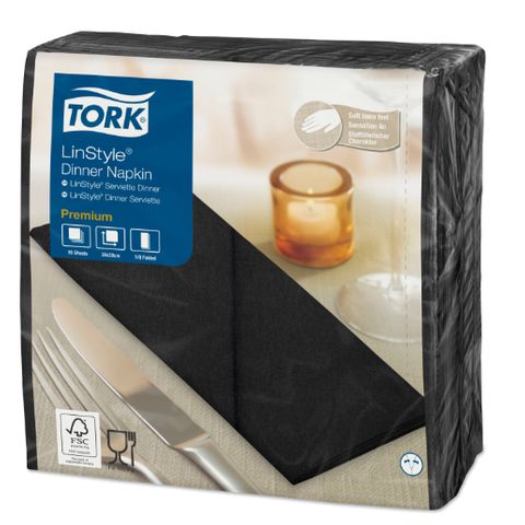 Tork LinStyle Black Dinner Napkin 8 fold Ctn 600