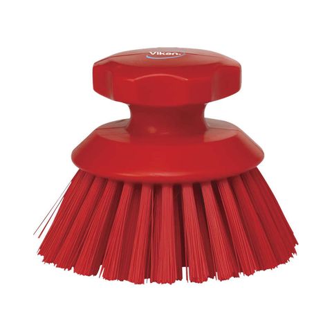 Vikan Round Hand Scrub Brush 130mm Stiff Bristle Red