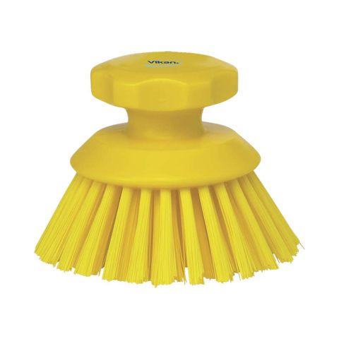 Vikan Round Hand Scrub Brush 130mm Stiff Bristle Yellow