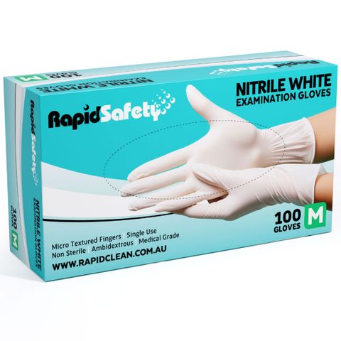 Glove Nitrile Powder Free White Rapid Safety Pkt 100 Medium
