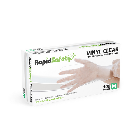 Glove Vinyl Clear Medium P/Free Rapid Safety Pkt 100