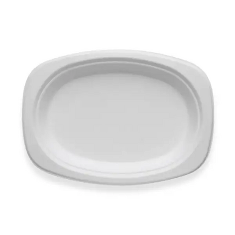 Biopak 23x16cm Rectangular Oval Plant Fibre Plate Slv 125