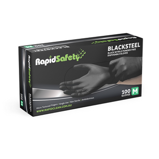 Glove Nitrile Blacksteel Medium Rapid Safety PF Pkt100