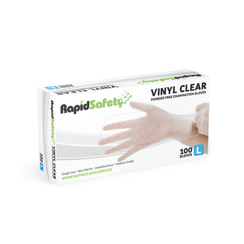Glove Vinyl Clear Large P/Free Rapid Safety Pkt 100