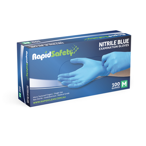 Glove Nitrile Blue Medium P/Free Rapid Safety Pkt 100