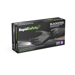 Glove Nitrile Blacksteel Extra Large Rapid Safety PF Pkt 100