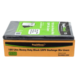 RapidClean Heavy Duty Black LDPE Garbage Bags 120Lt Ctn100