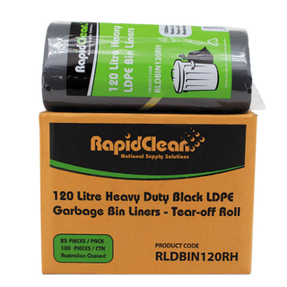 RapidClean Heavy Duty Black LDPE Garbage Bags Ctn100
