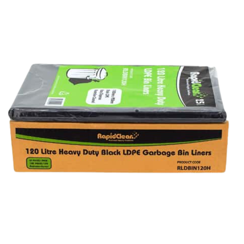 RapidClean Heavy Duty Black LDPE Garbage Bags 120Lt Ctn100