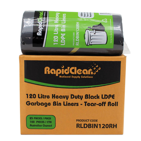 RapidClean Heavy Duty Black LDPE Garbage Bags Ctn100