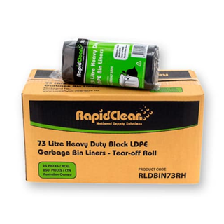RapidClean Heavy Duty Black LDPE Garbage Bags 73L Roll 25