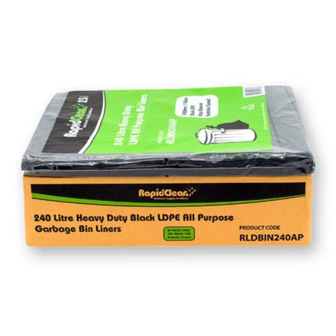 RapidClean All Purpose Black LDPE Garbage Bags 240L Ctn 100
