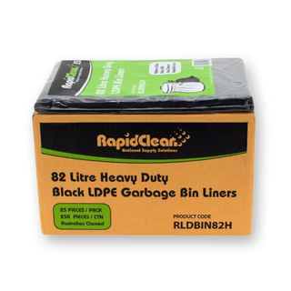 RapidClean Heavy Duty Black LDPE Garbage Bags 82L Ctn 250