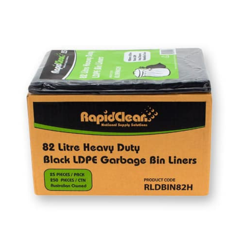 RapidClean Heavy Duty Black LDPE Garbage Bags 82L Ctn 250