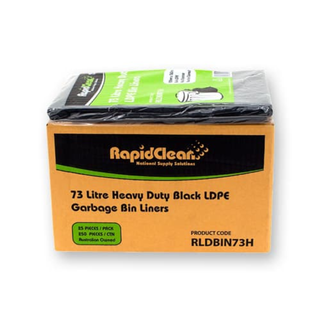 RapidClean Heavy Duty Black LDPE Garbage Bags 73L Flat Pkt 25