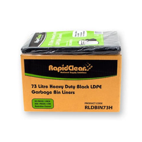 RapidClean Heavy Duty Black LDPE Garbage Bags 73L Flat Pkt 25